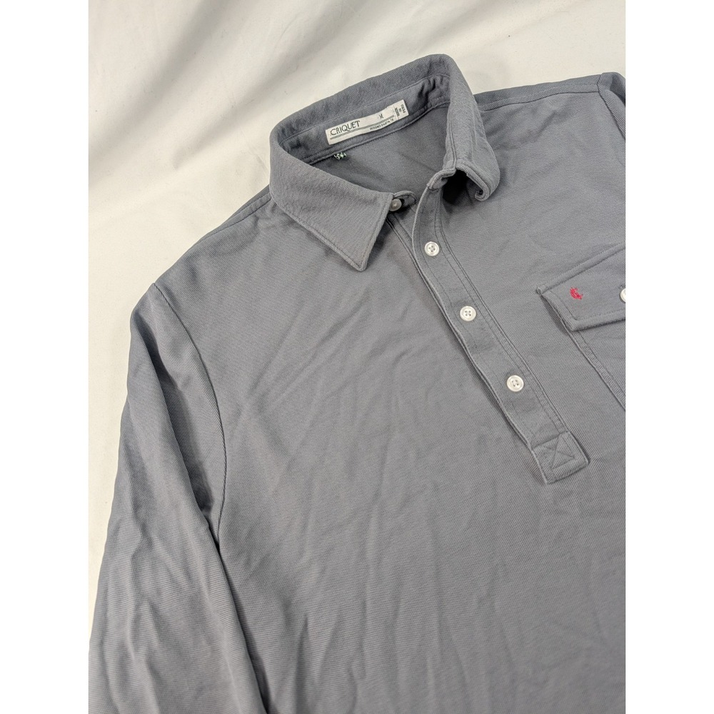 Criquet Polo Shirt Mens Medium Gray Long Sleeve Players Golf Pique Peru Cotton